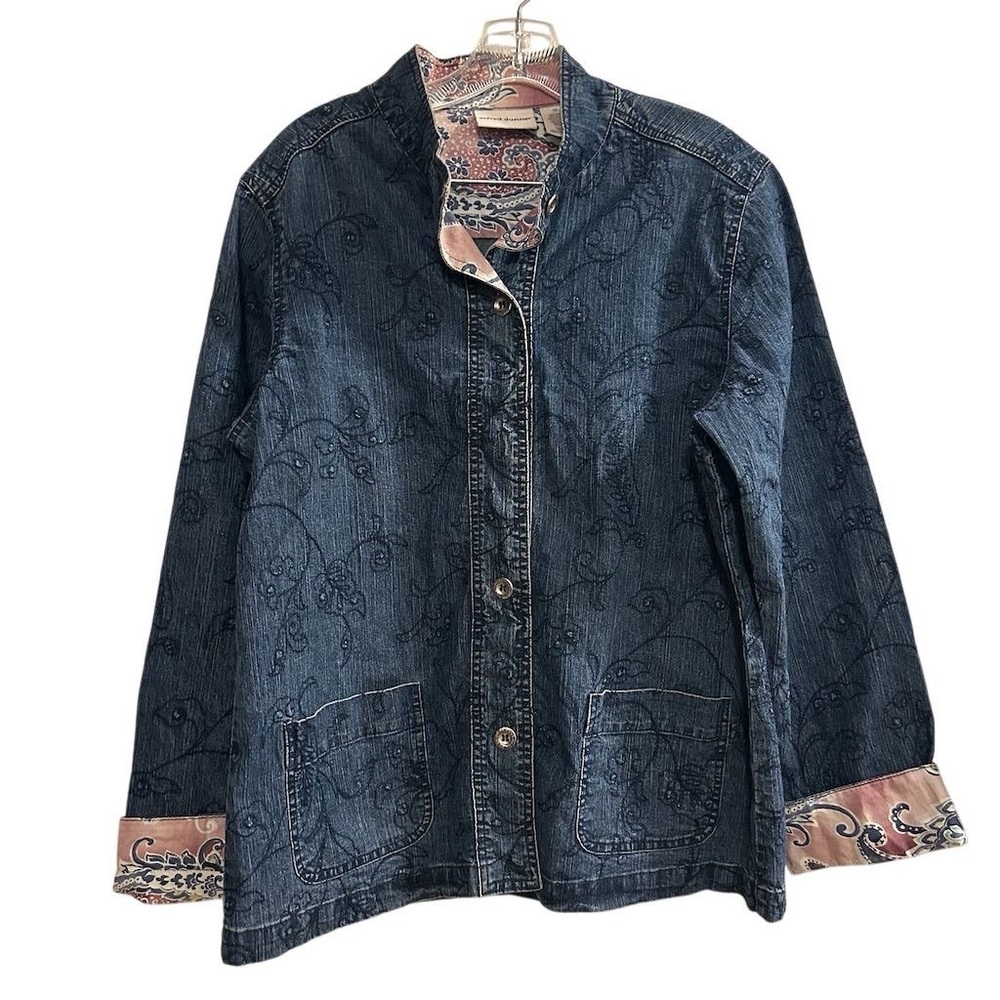 Alfred Dunner Women's Embroidered Denim Jacket Size 10‎ Blue Floral
